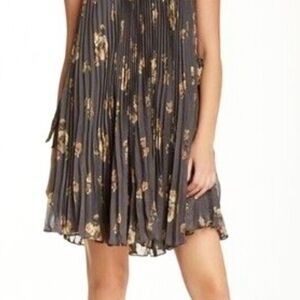 Free People Floral Pleated Dress - Black and Gold